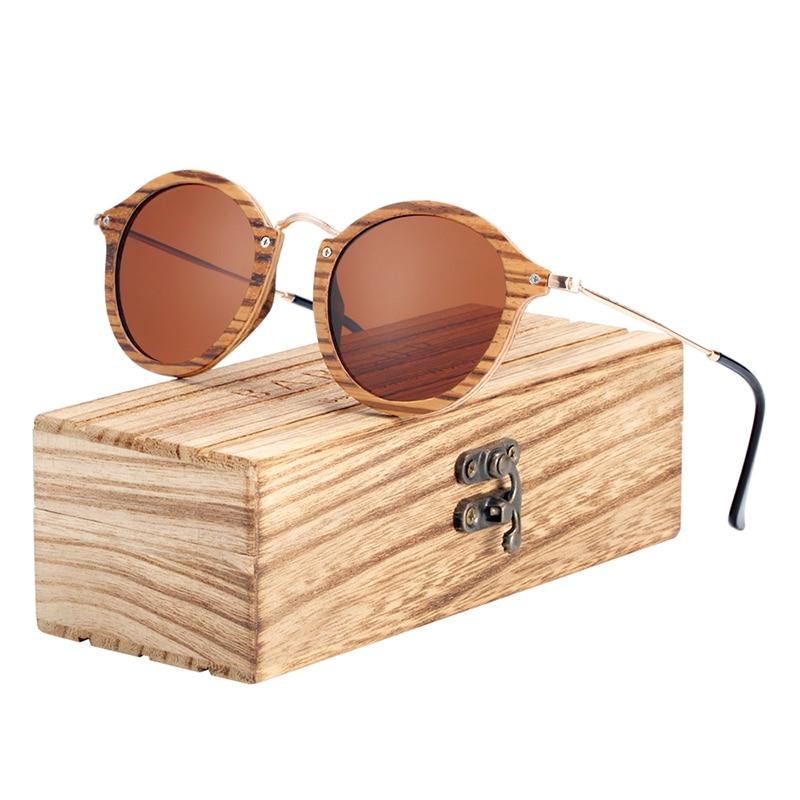 Óculos de Sol Polarizado Wood Zebra Redondo Feminino