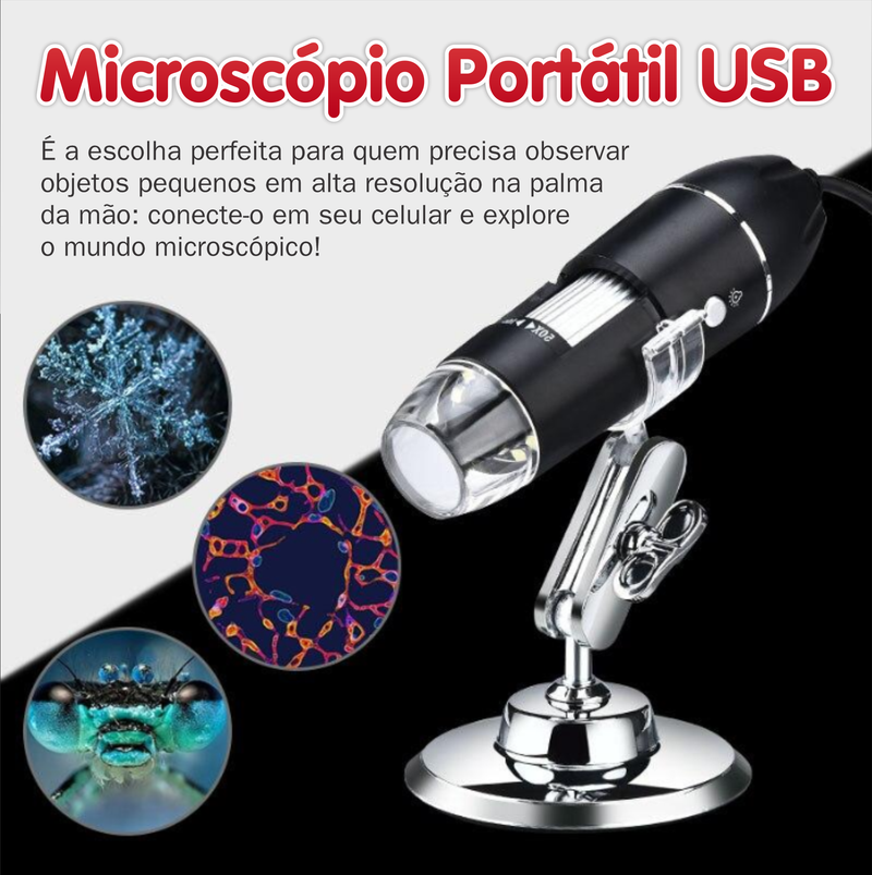 Microscópio HD Portátil USB | O mundo na tela do seu celular